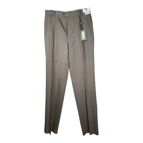 Men's LOUIS RAPHAEL Dark Khaki Flat Front Dress Pants Sz 33x47 NWT 100% wool - Picture 1 of 12